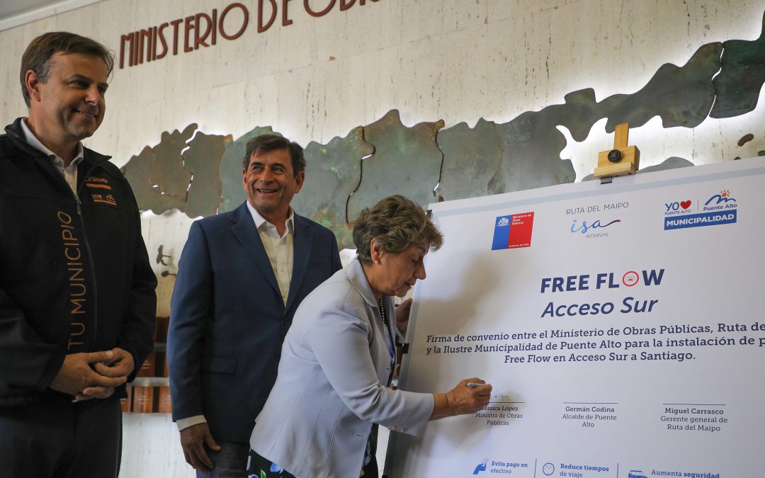 MOP suscribe acuerdo con Ruta del Maipo y Municipio de Puente Alto para instalar sistema free flow en autopista Acceso Sur en 2024.